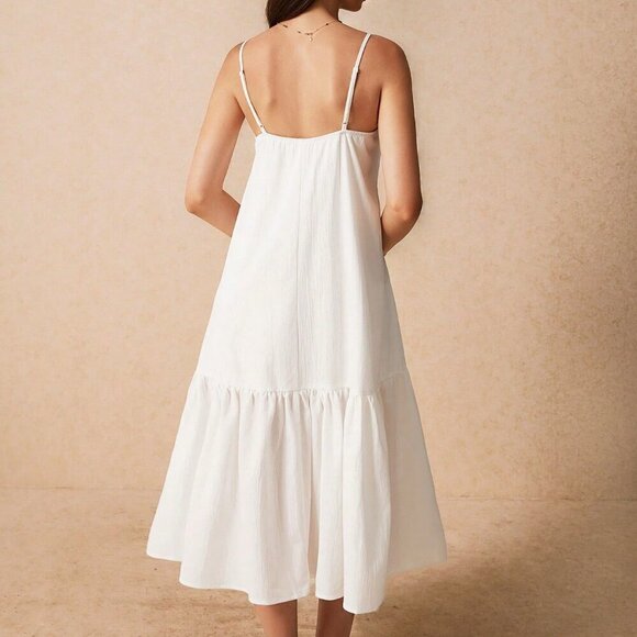 White Casual Women's Elegant Ruffle Hem Swing Skirt - Picture 6 of 6